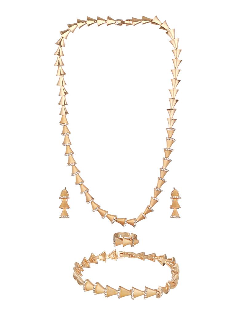 Anti-Tarnish 18K Gold Plated Ad Studded Statement Link Combo Jewellery Set : STNK8181