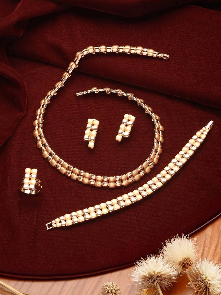 Anti-Tarnish 18K Gold Plated Ball Statement Combo Jewellery Set : STNK8182