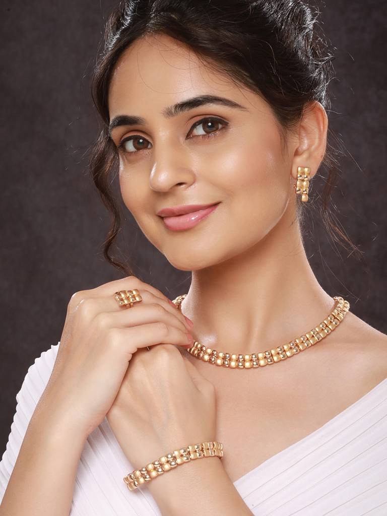 Anti-Tarnish 18K Gold Plated Ball Statement Combo Jewellery Set : STNK8182