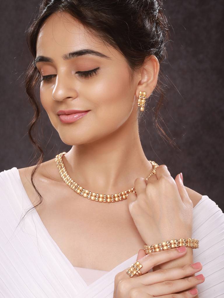 Anti-Tarnish 18K Gold Plated Ball Statement Combo Jewellery Set : STNK8182
