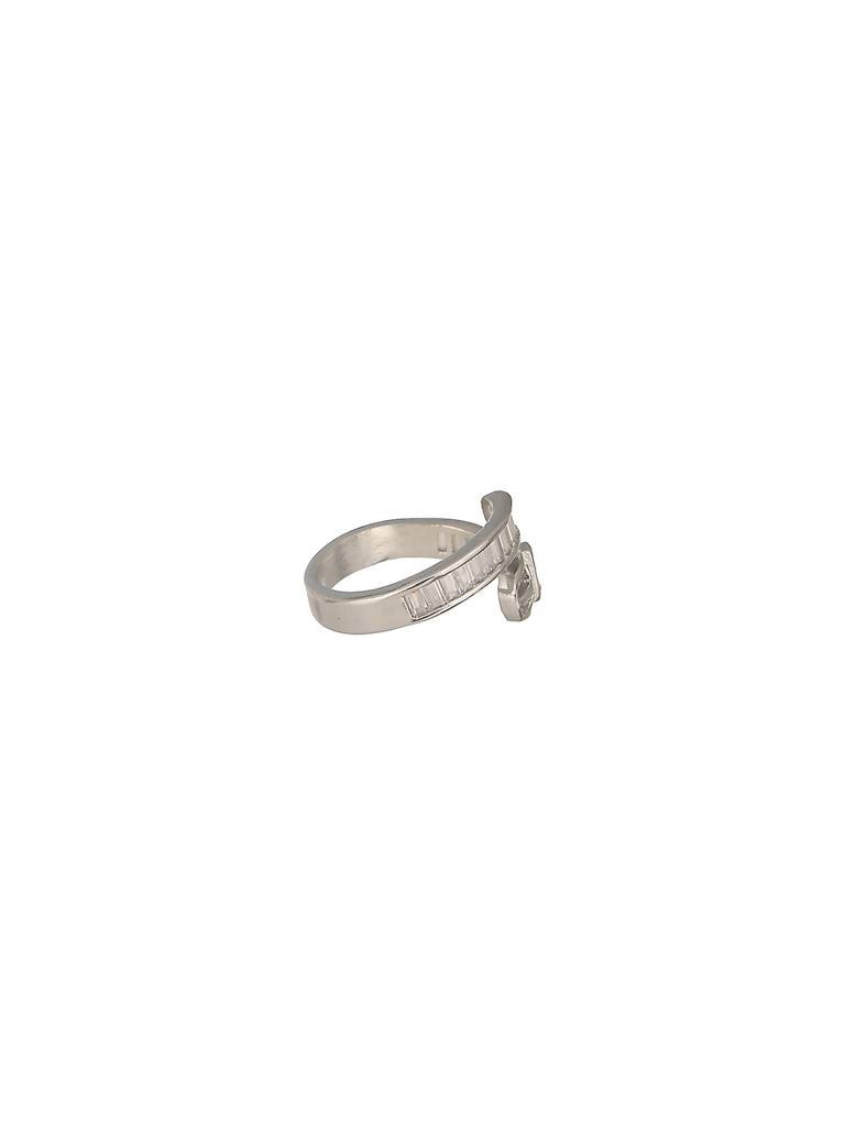 Silver Plated Buckle Design Cz Studded Minimal Band Finger Ring : STRG8189