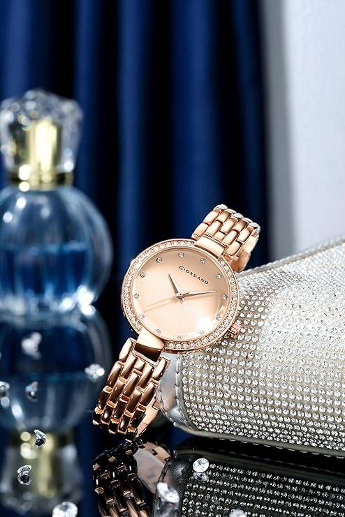 Giordano Analog Watch For Women With Diamond Indices, Stainless Steel Strap And Crystal Embellished Bezel - Gd-214 : GD-2141-55