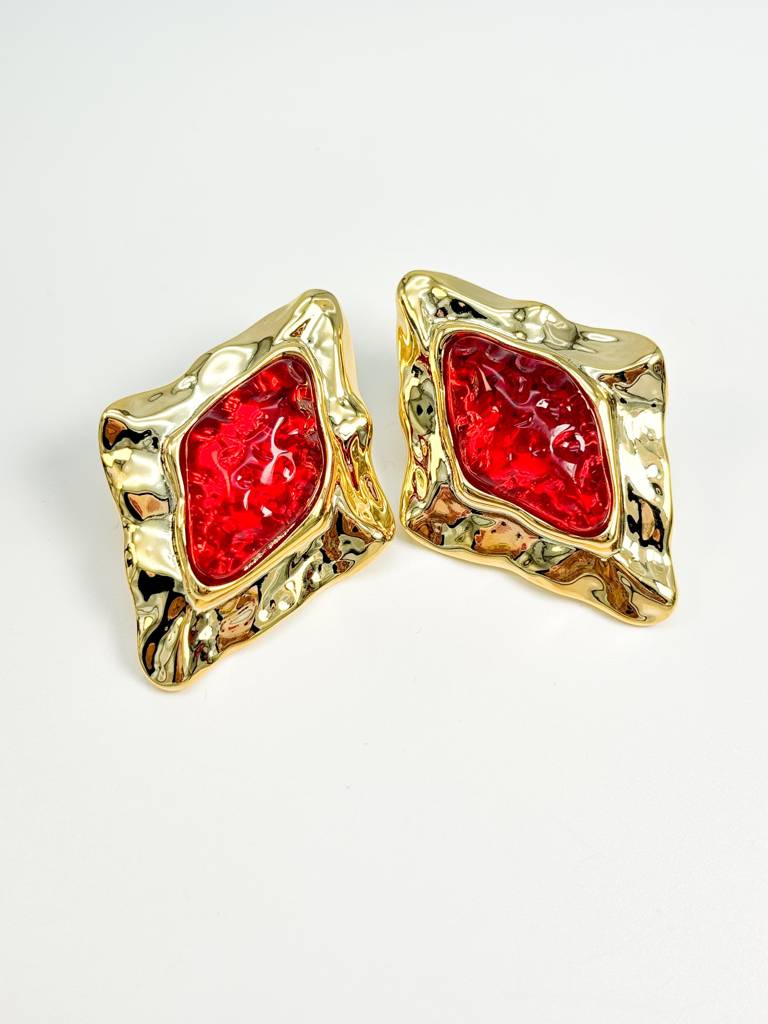 Vintage Charm Red And Gold Star Earrings : E0030