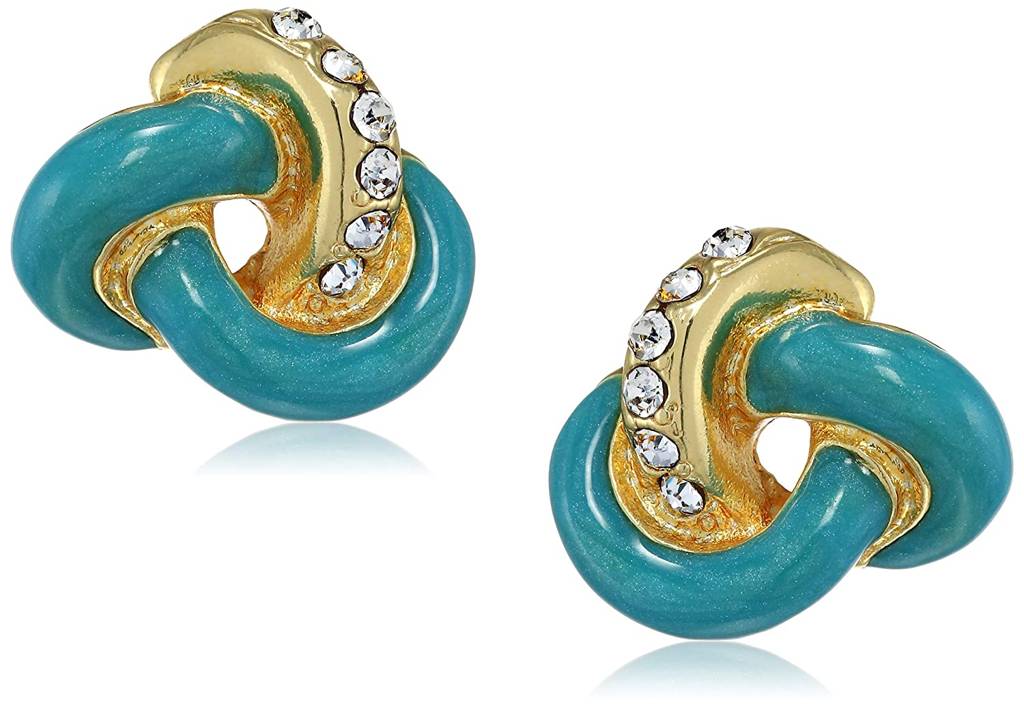 Estelle Gold-Plated Turquoise Blue & Dark Blue Enamel With White Crystal Stud Earrings Combo Of 2 For Women : COMBO-61BER