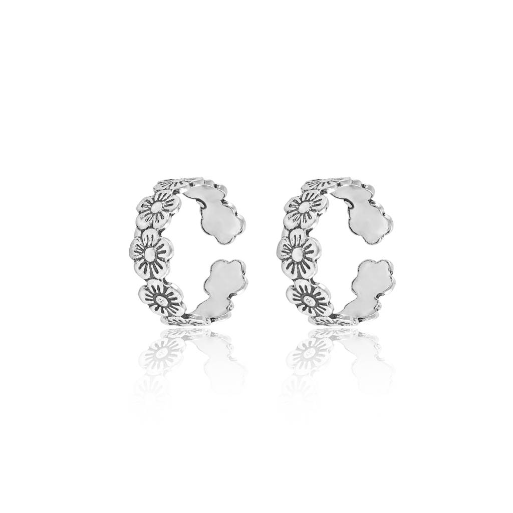 925 Sterling Silver Floral Band Adjustable Toe Ring : RJSPTR07