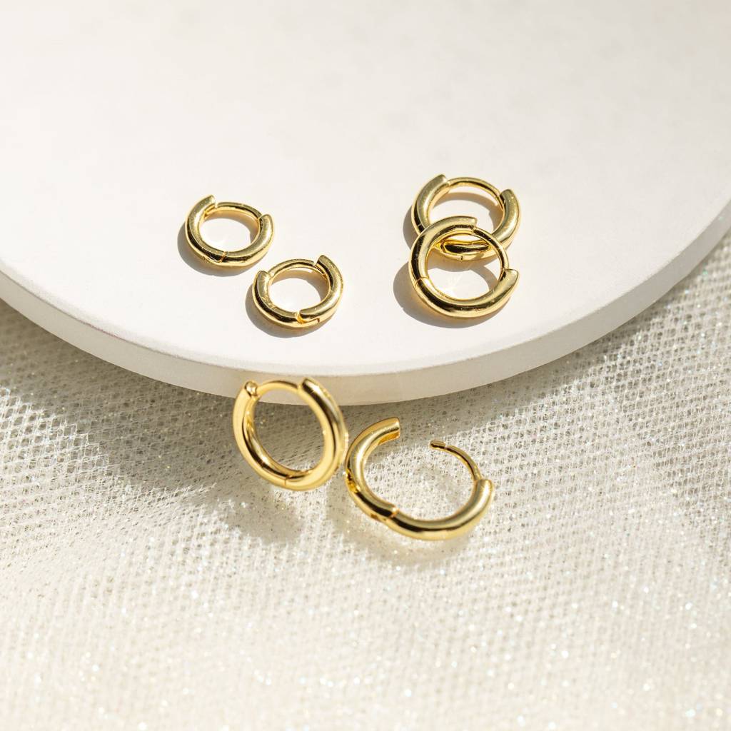 Set Of 3 Pairs 18K Plated Waterproof Anti-Tarnish Huggies Hoop Earring Set : AWU0125E089G