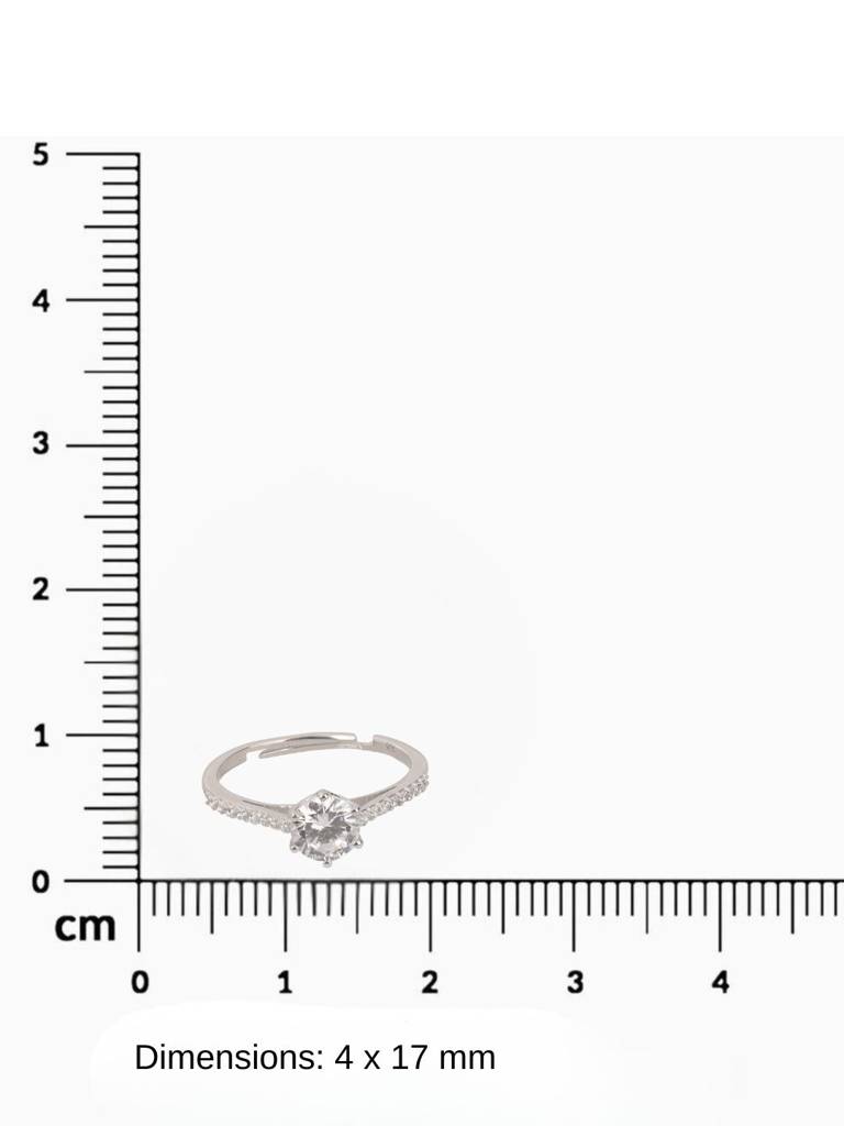 Classic Solitaire Silver Ring With Cz Accent Stones : 1435