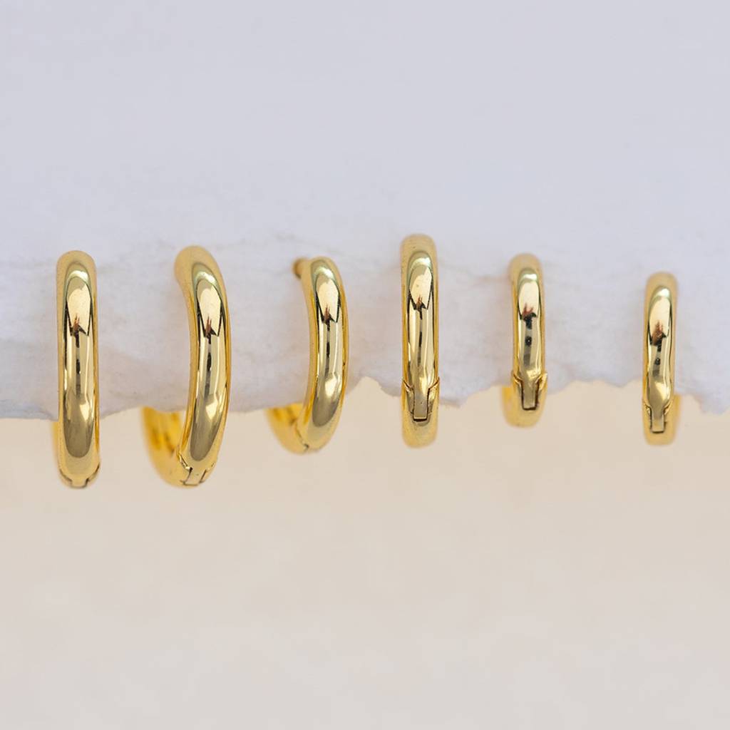 Set Of 3 Pairs 18K Plated Waterproof Anti-Tarnish Huggies Hoop Earring Set : AWU0125E089G