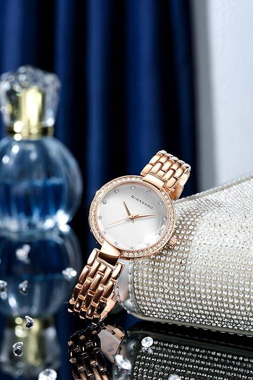 Giordano Analog Watch For Women With Diamond Indices, Stainless Steel Strap And Crystal Embellished Bezel - Gd-214 : GD-2141-33