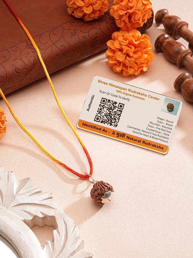 5 Mukhi (5 Face) Natural Rudraksha Bead Sterling Silver Pendant - Handmade, Customizable Spiritual Jewelry - View #10
