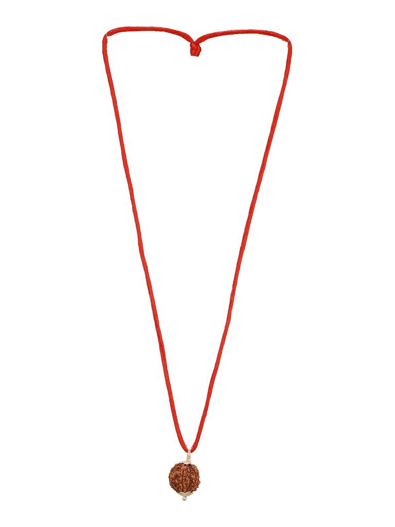 Natural 6 Mukhi Faces Rudraksh With Certificate  In Red Thread Pendant Necklace & Chain : STLK8202