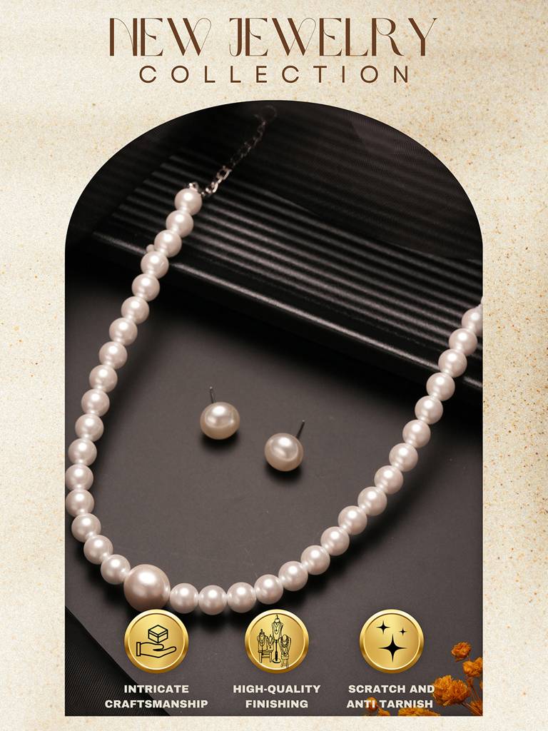 Single String  Pearl  Statement Necklace Jewellery Set : STNK8209