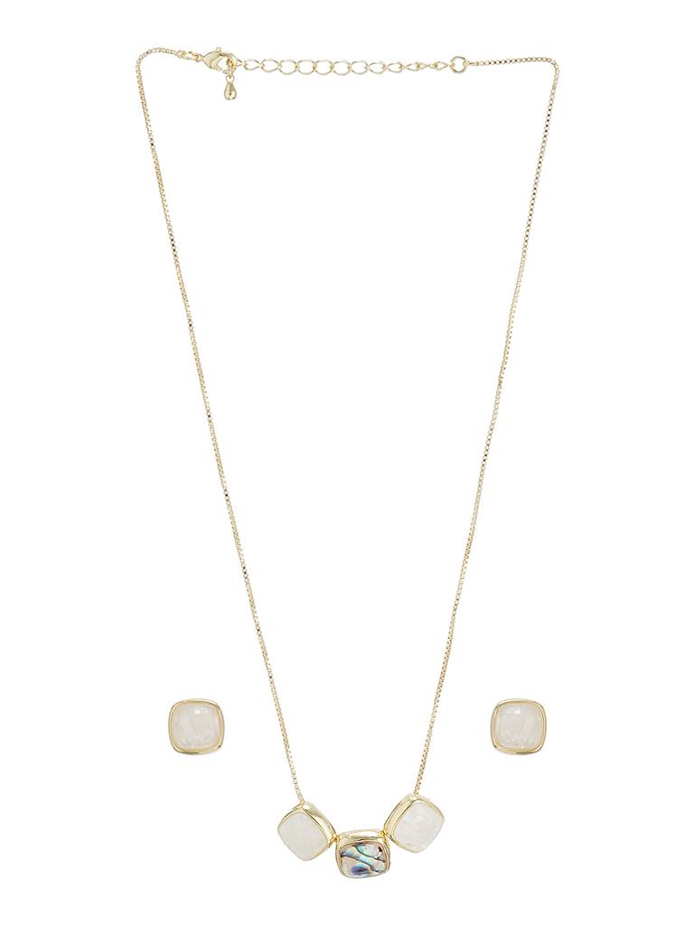 Elegant Square Stone Pendant Necklace & Earrings Set : STLK8211