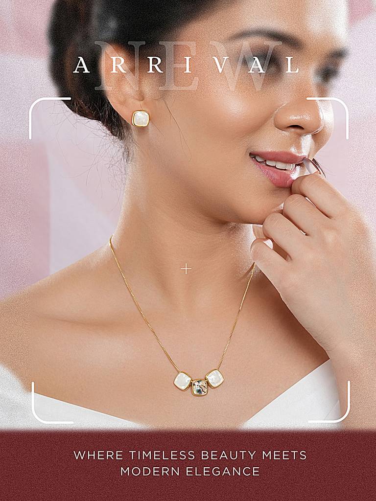 Elegant Square Stone Pendant Necklace & Earrings Set : STLK8211