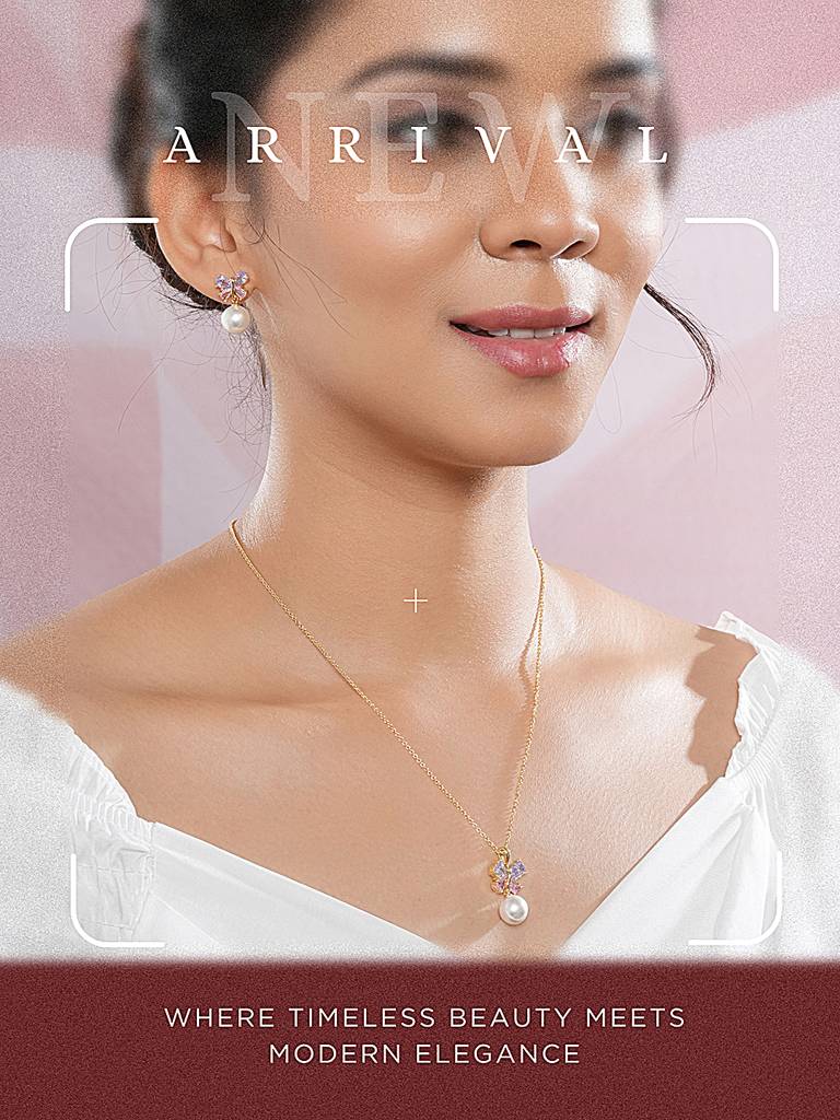 Elegant Butterfly Pearl Pendant Necklace & Earrings Set For Women : STLK8213