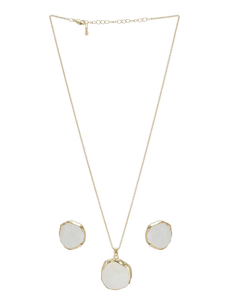 Elegant White Stone Pendant Necklace & Earrings Set : STLK8215