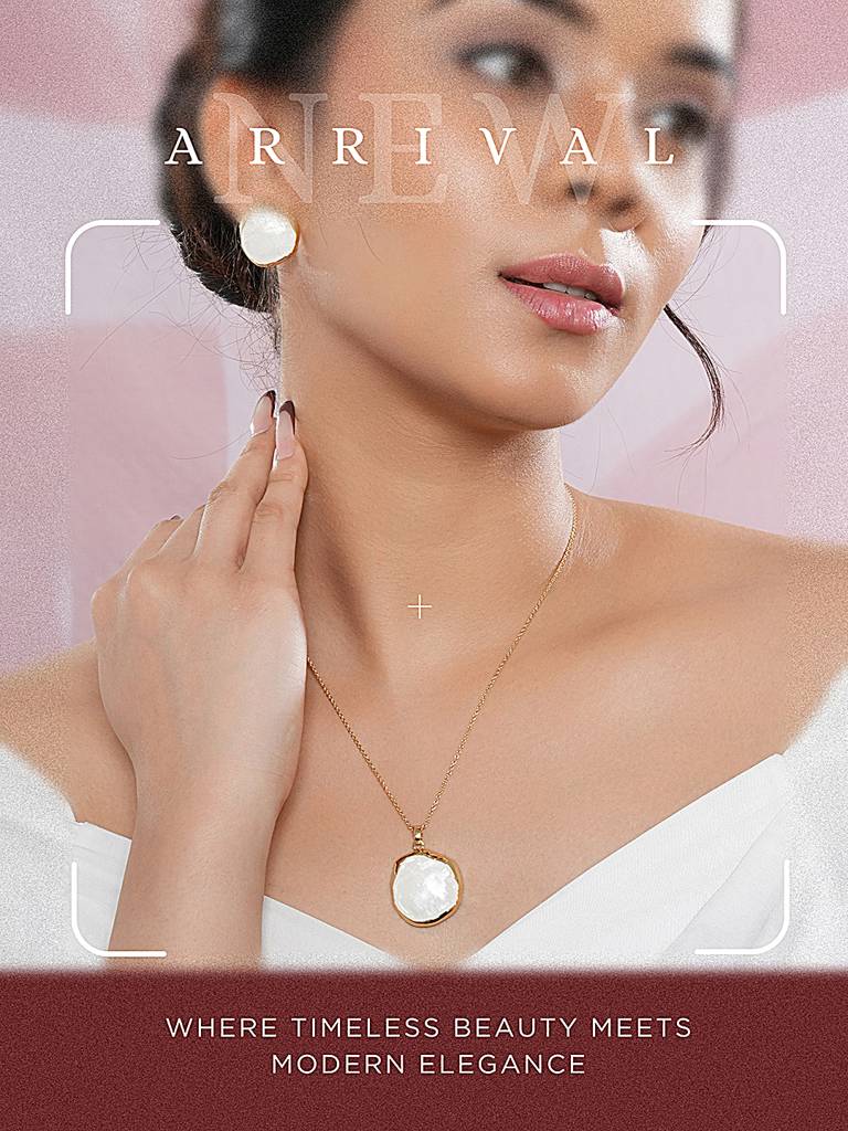 Elegant White Stone Pendant Necklace & Earrings Set : STLK8215