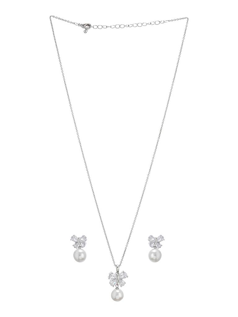 Elegant Pearl & Butterfly Pendant With Matching Earrings : STLK8221
