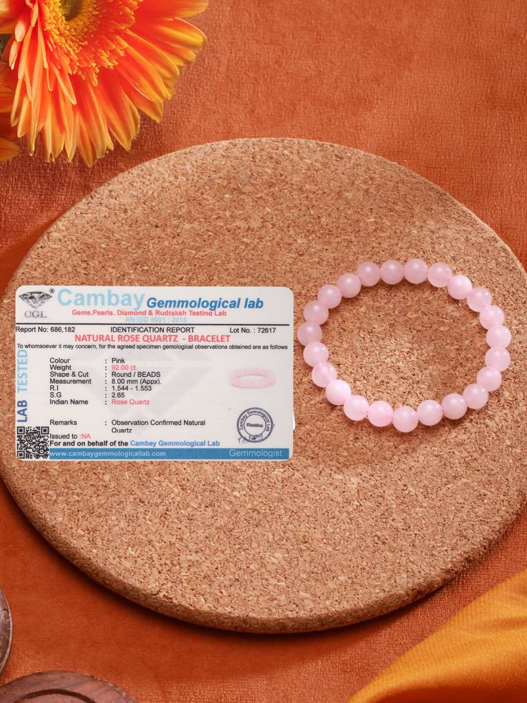 Rose Quartz Crystal Bracelet For Love & Positive Energy : STBR8226