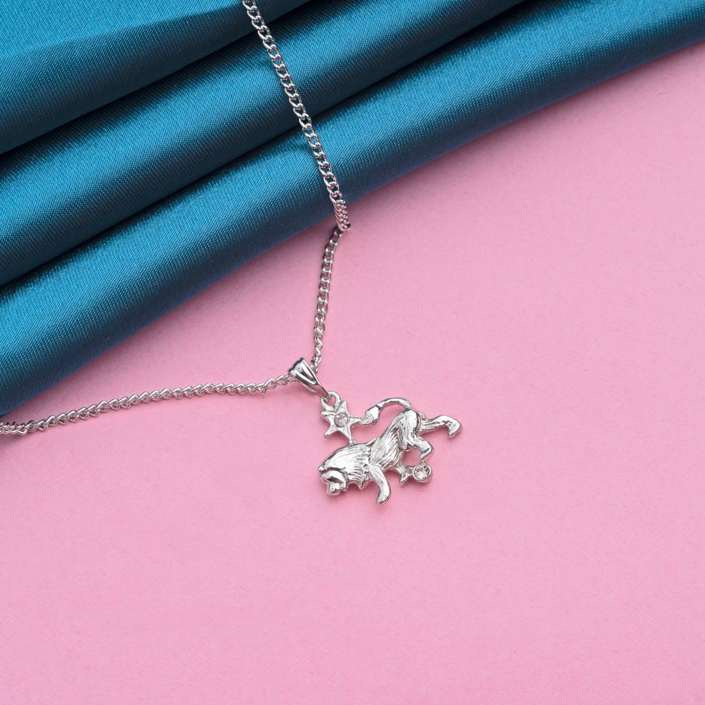 Estele Rhodium Plated Leo Zodiac Sign Designer Pendant With Crystal For Women : 824-NKNK