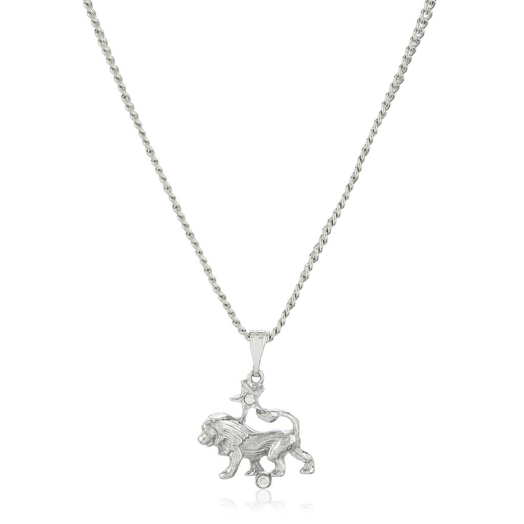 Estele Rhodium Plated Leo Zodiac Sign Designer Pendant With Crystal For Women : 824-NKNK