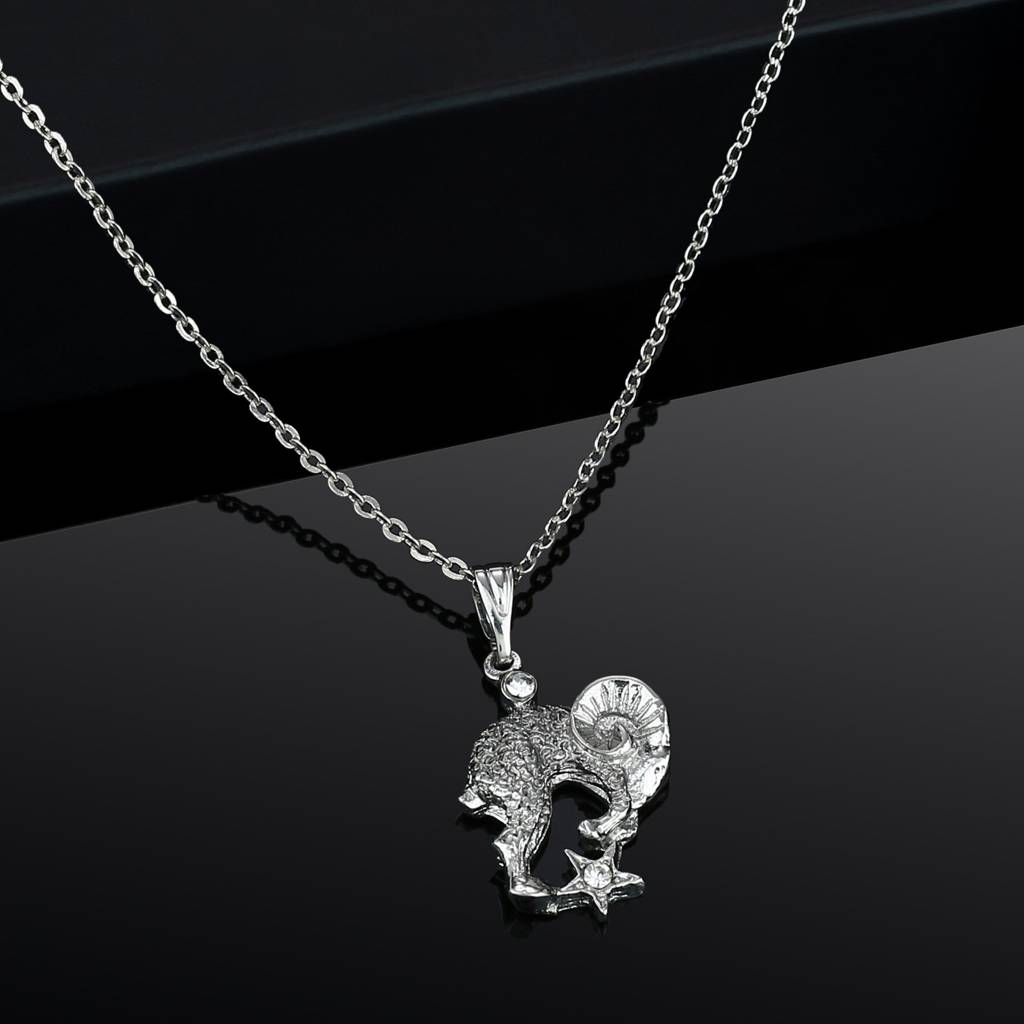 Estele Rhodium Plated Aries Zodiac Sign Designer Pendant With Crystal For Women : 825-NKNK