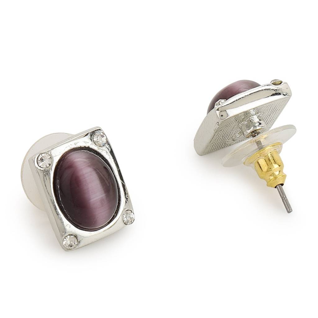 Estele Rhodium Plated Square Shaped Stud Earrings For Women : 8259-ERER