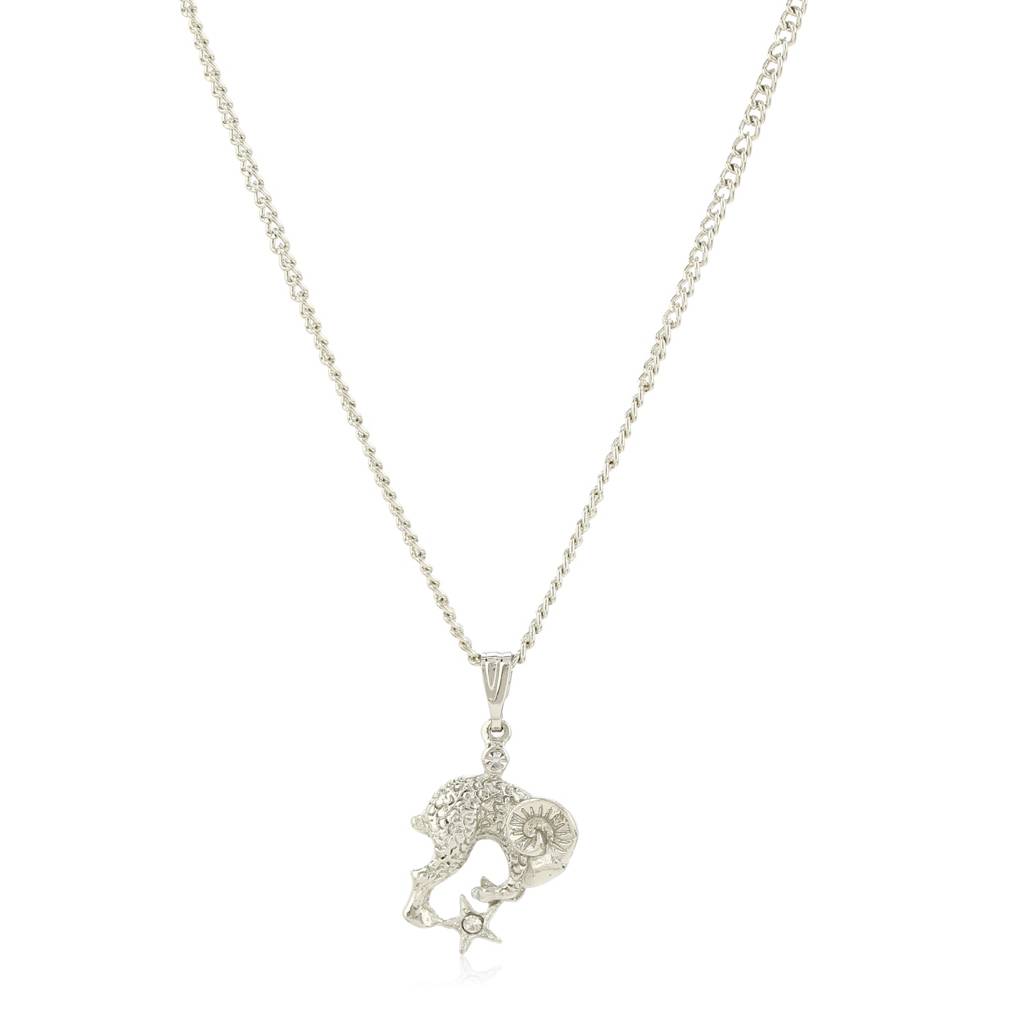 Estele Rhodium Plated Aries Zodiac Sign Designer Pendant With Crystal For Women : 825-NKNK