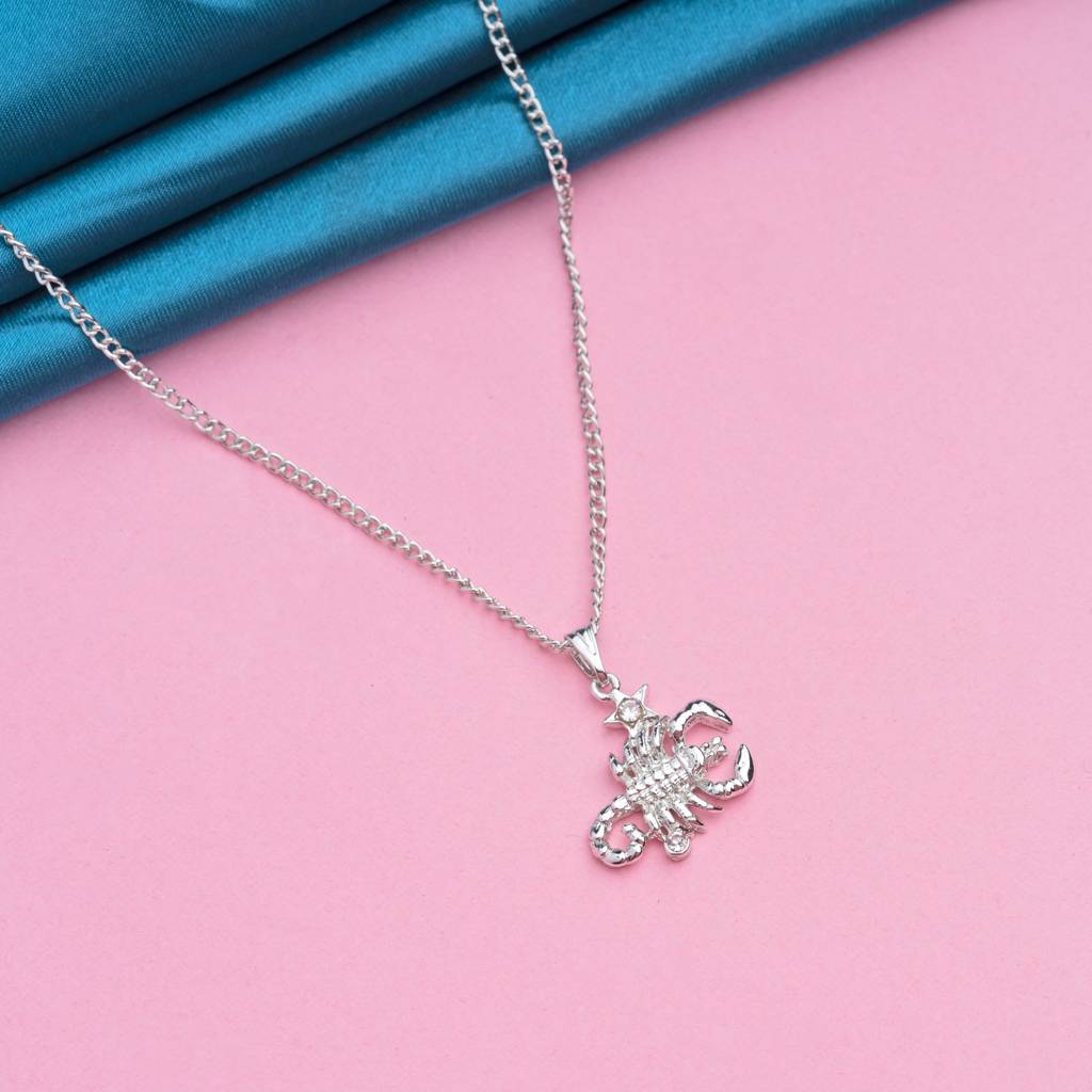 Estele Rhodium Plated Scorpio Zodiac Sign Designer Pendant With Crystal For Women : 826-NKNK
