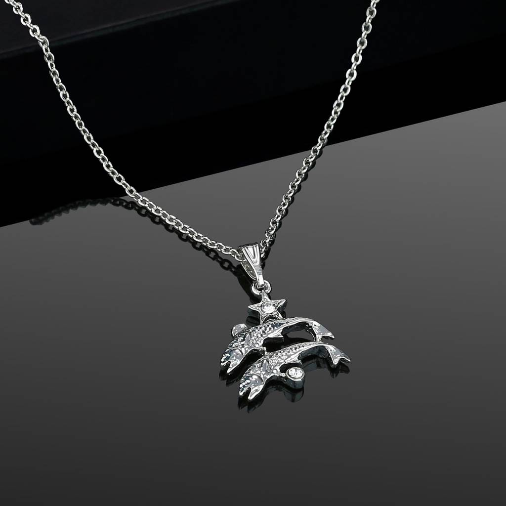 Estele Rhodium Plated Pisces Zodiac Sign Designer Pendant With Crystal For Women : 827-NKNK