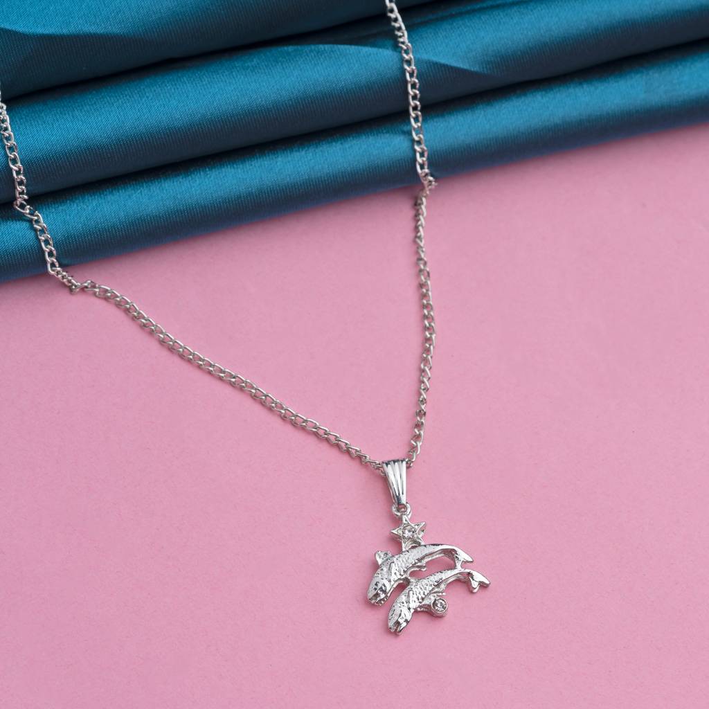 Estele Rhodium Plated Pisces Zodiac Sign Designer Pendant With Crystal For Women : 827-NKNK