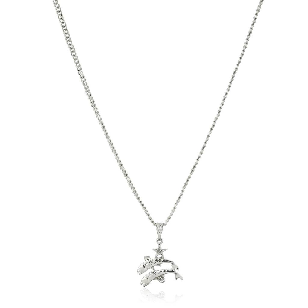 Estele Rhodium Plated Pisces Zodiac Sign Designer Pendant With Crystal For Women : 827-NKNK