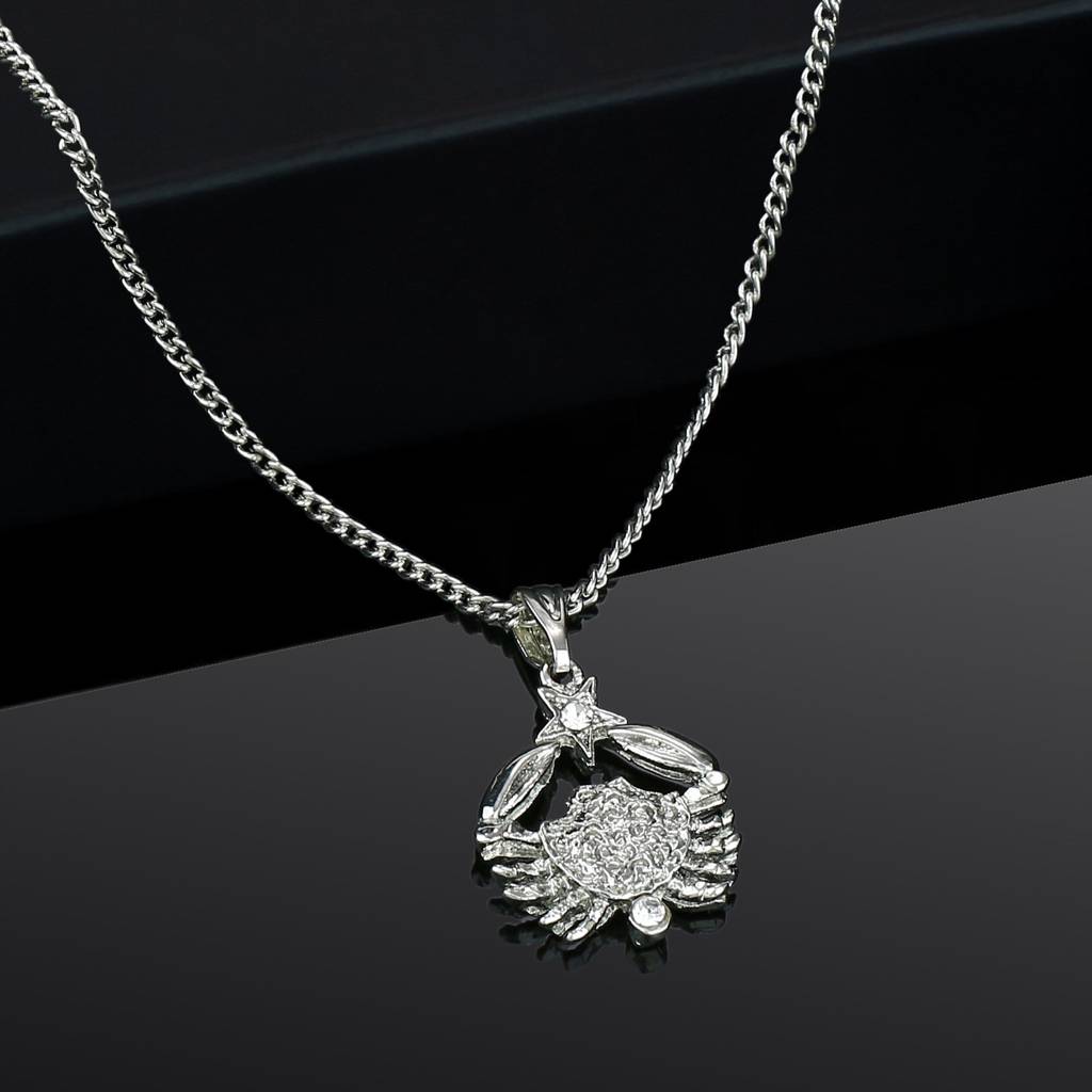 Estele Rhodium Plated Cancer Zodiac Sign Necklace For Women / Girls : 828-NKNK