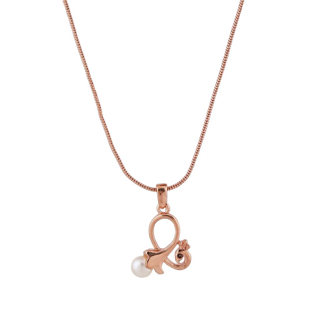 Estele Rose Gold Plated Beautiful Peacock Designer Pendant With Pearl For Girls & Women : 898-RGPENDANT