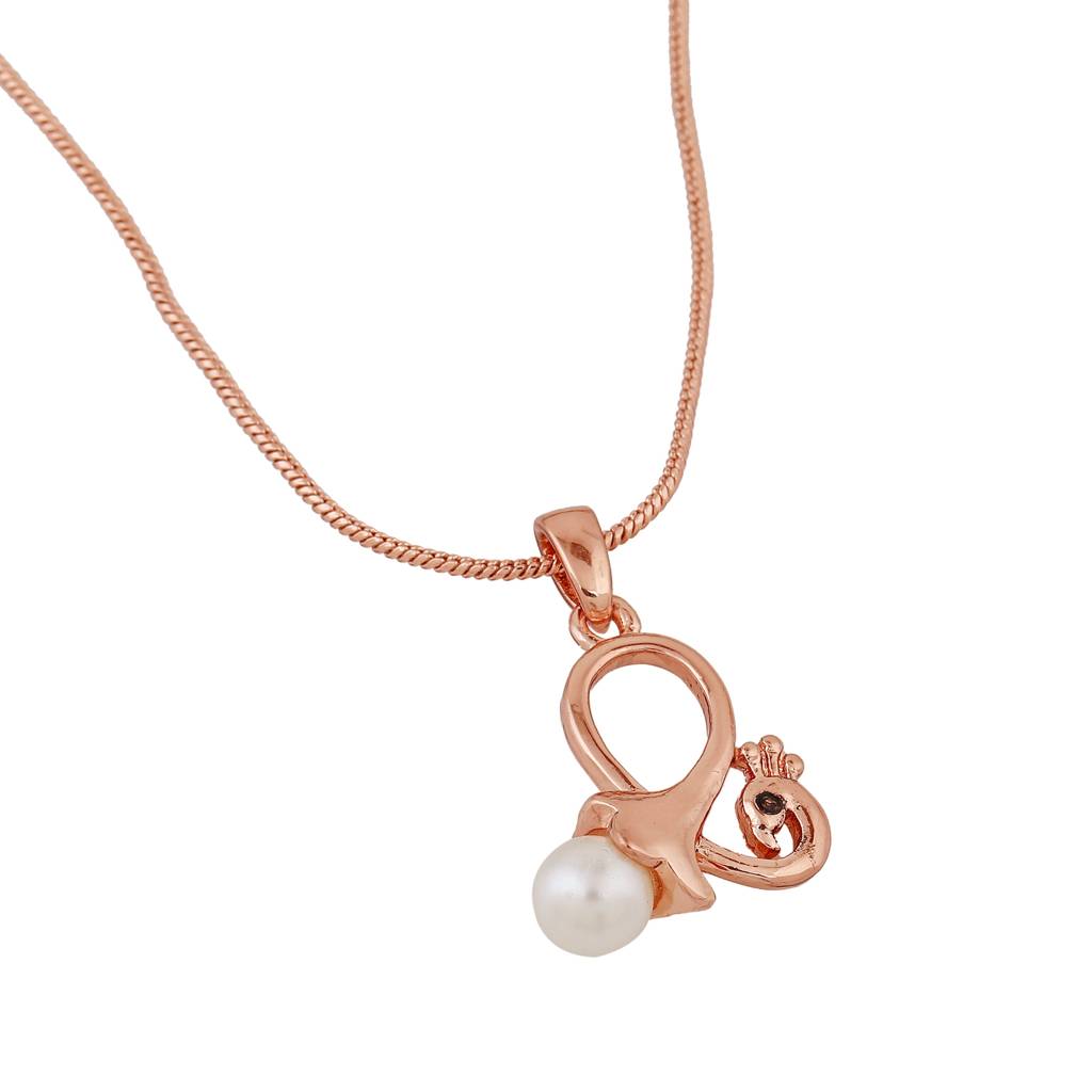 Estele Rose Gold Plated Beautiful Peacock Designer Pendant With Pearl For Girls & Women : 898-RGPENDANT