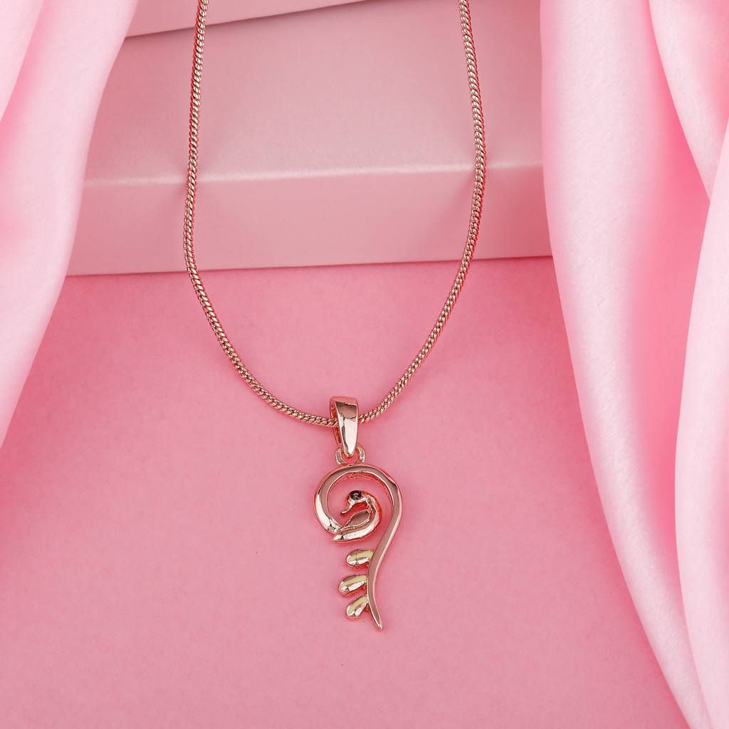 Estele Rose Gold Plated Peacock Shaped Locket Pendant With Chain For Girls & Women : 895-RGPENDANT