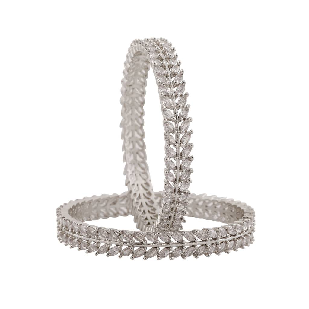 Estele Rhodium Plated Luxurious White American Diamond Bangles|Available Sizes In 2:6 & 2:8|A Dazzling : AD-018-IR-26BANGLE-26