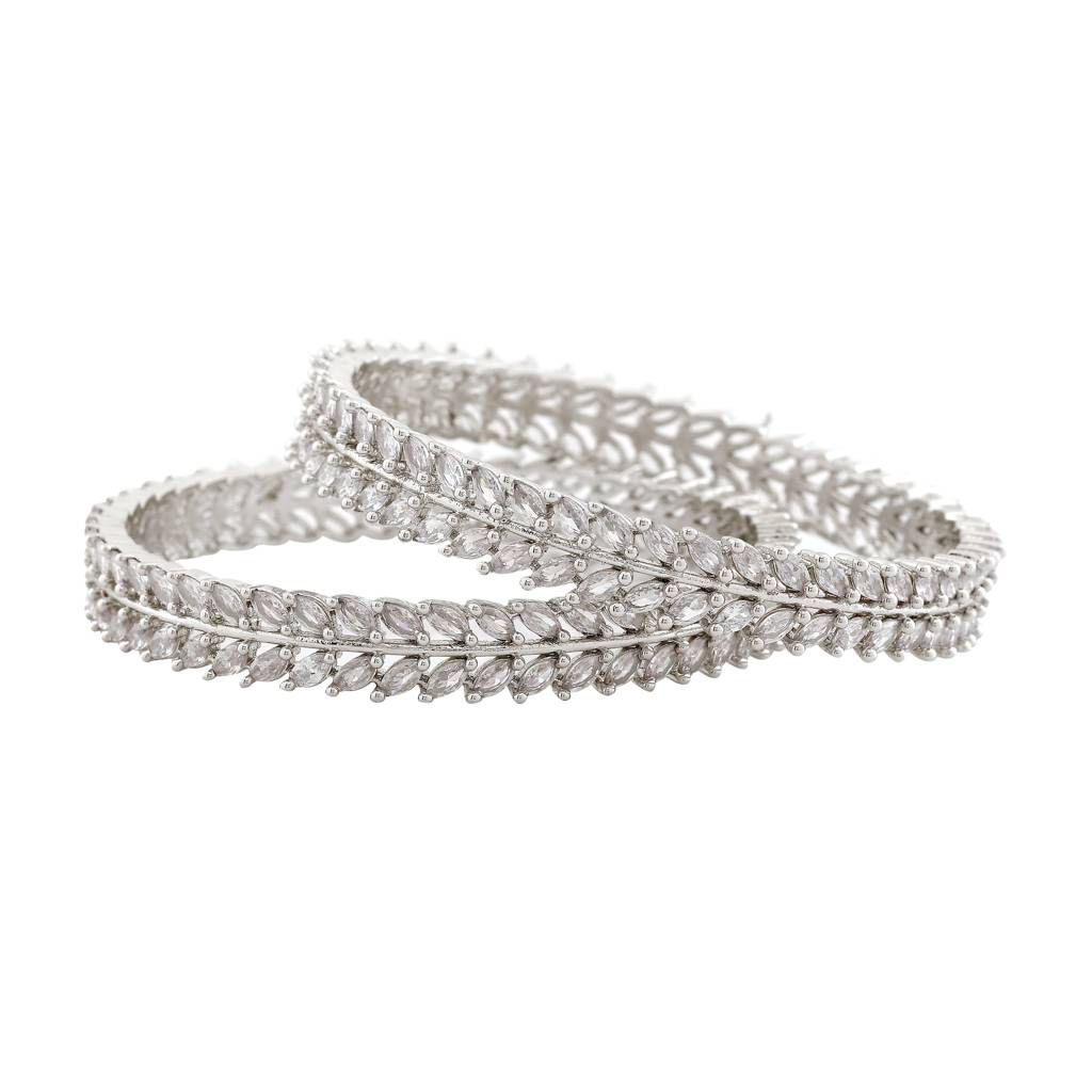 Estele Rhodium Plated Luxurious White American Diamond Bangles|Available Sizes In 2:6 & 2:8|A Dazzling : AD-018-IR-26BANGLE-26
