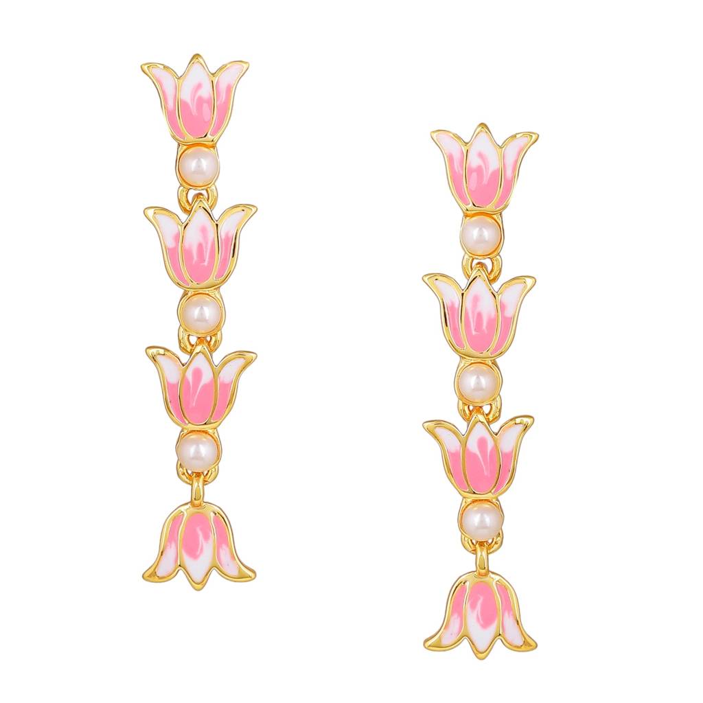Estele Gold Plated Vintage Lotus Designer Pearl Studded Necklace Set With Pink Enamel For Girl'S & Women : 10194-IGNKER