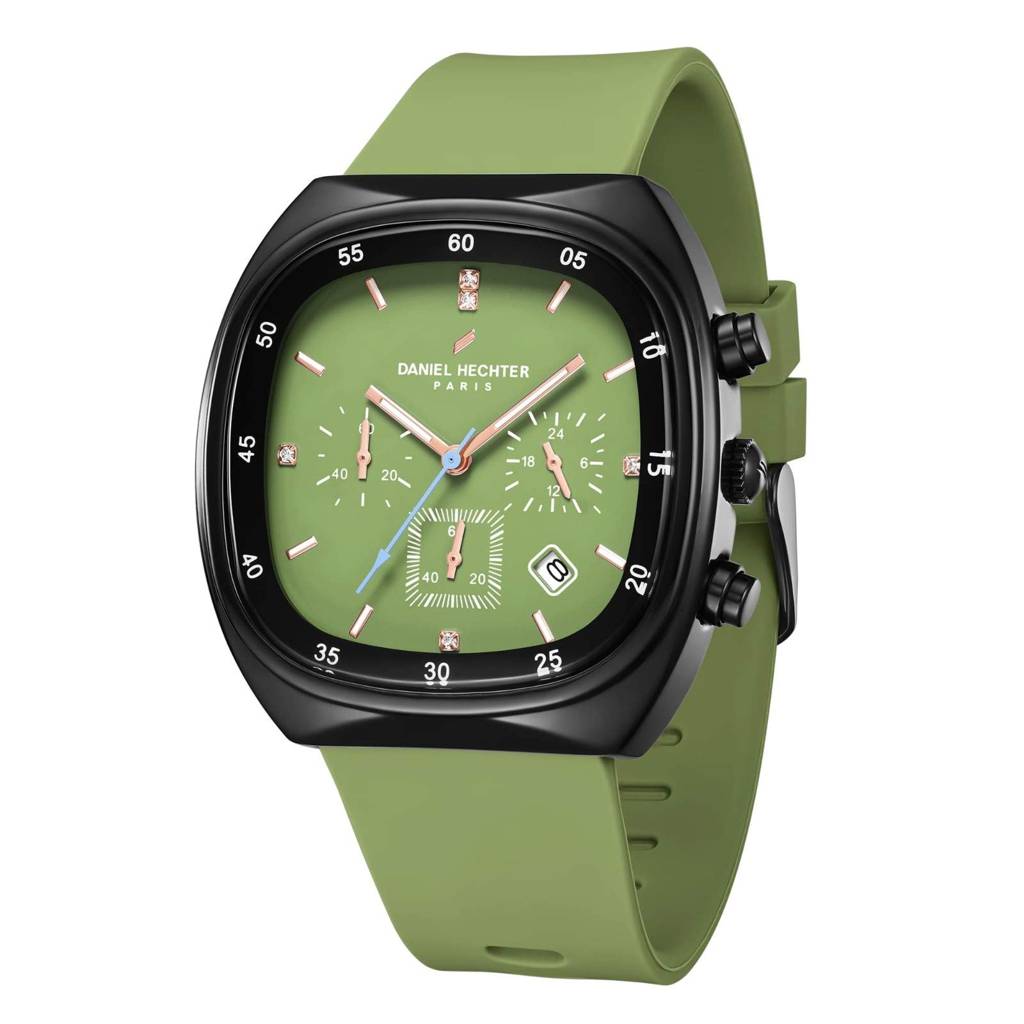 Daniel Hechter Paris Bercy Collection Modern Multi Functional Watch For Men With Square Dial And Silicon Band-Dhm : DHM1001-07