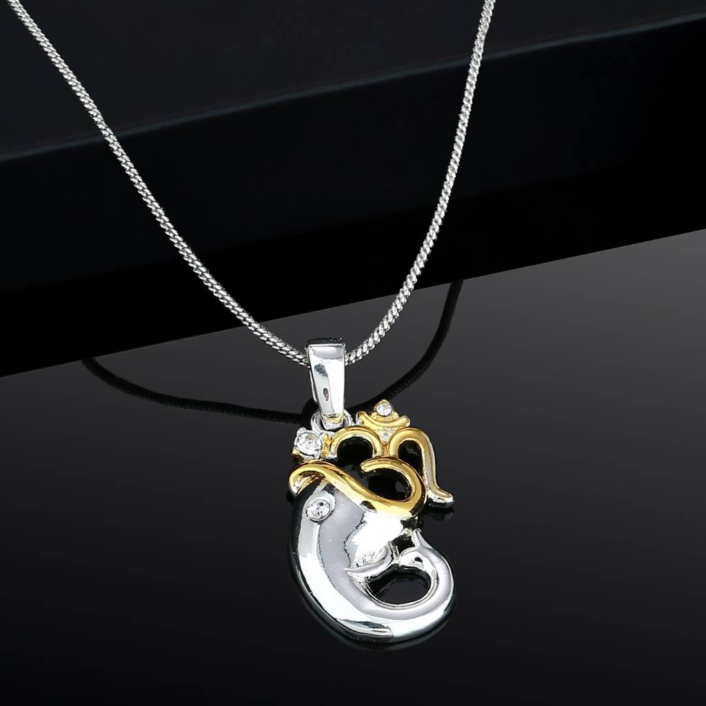 Estele Rhodium Plated Om Pendant With Austrian Crystals For Women : 837PENDANT