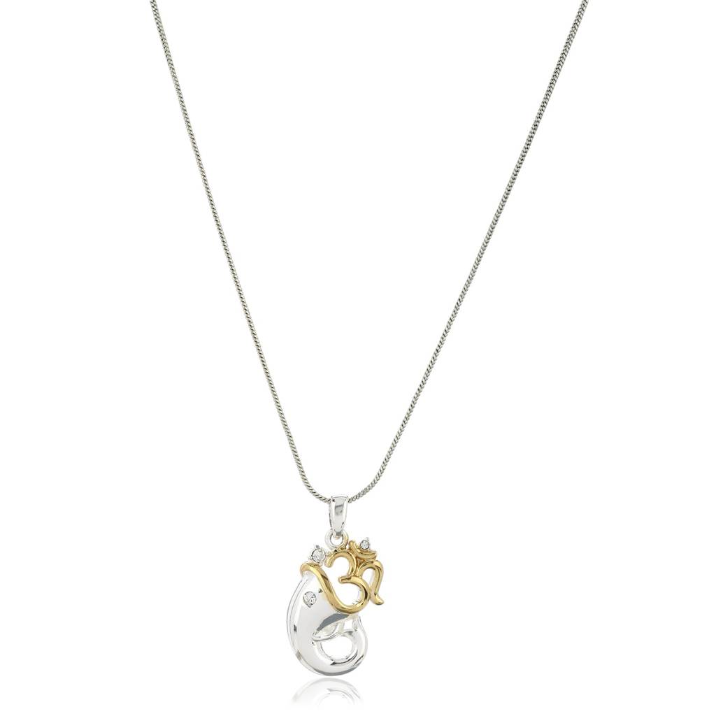 Estele Rhodium Plated Om Pendant With Austrian Crystals For Women : 837PENDANT