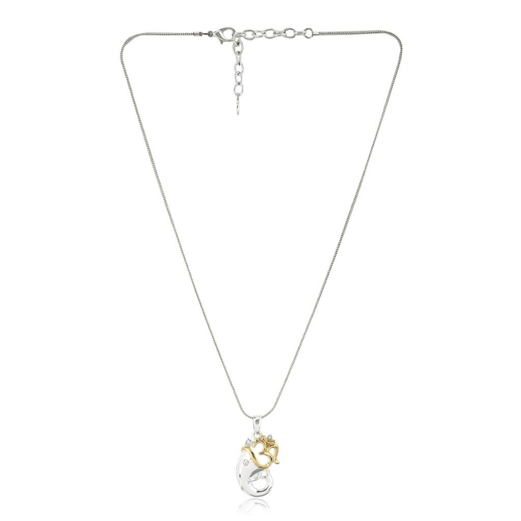 Estele Rhodium Plated Om Pendant With Austrian Crystals For Women : 837PENDANT