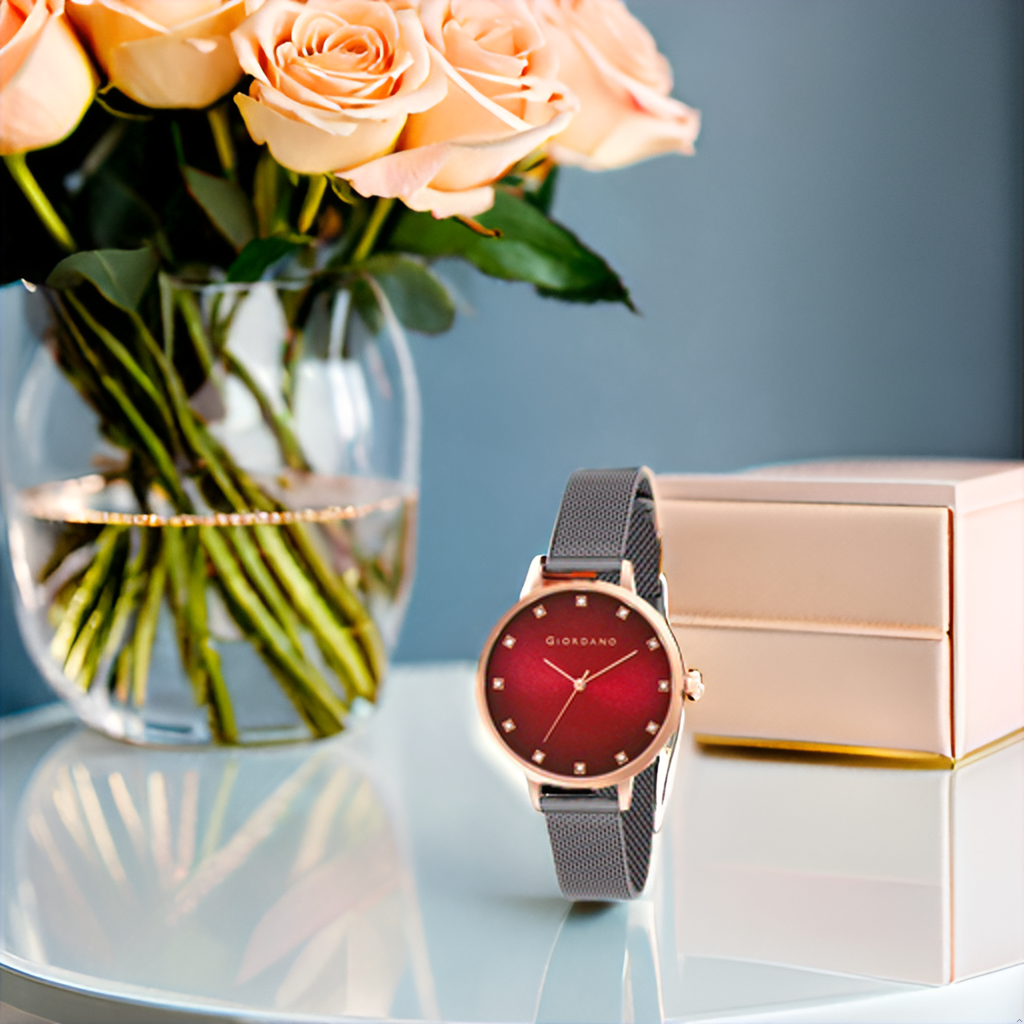 Analog Wrist Watch For Women Stylish Metal Strap With Water Resistant 3 Hand Mechanism For Girls & Ladies To Comp : GD-4208-55