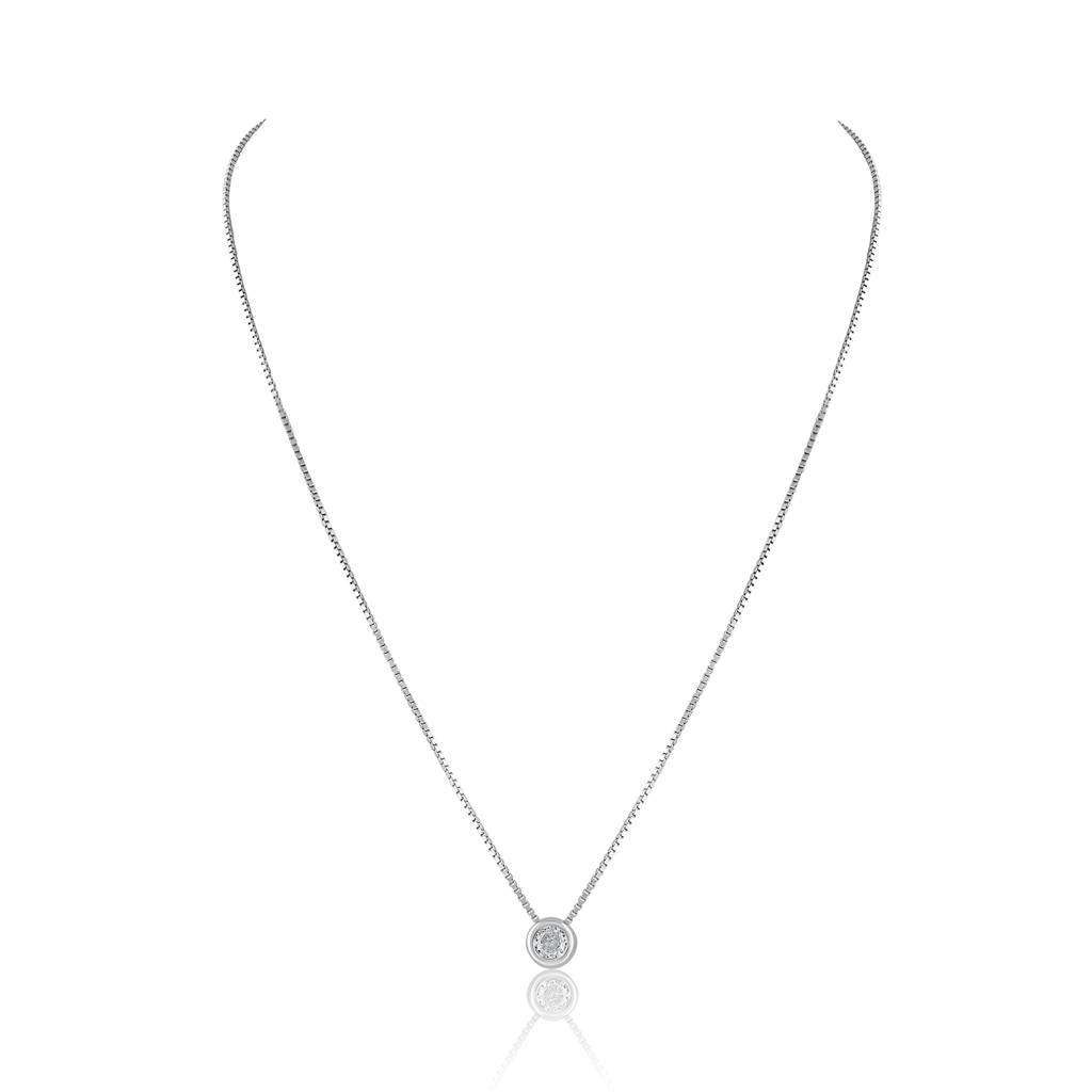 925 Sterling Silver Solitaire Bezel-Set Cubic Zirconia Pendant Necklace : RJSPPN01