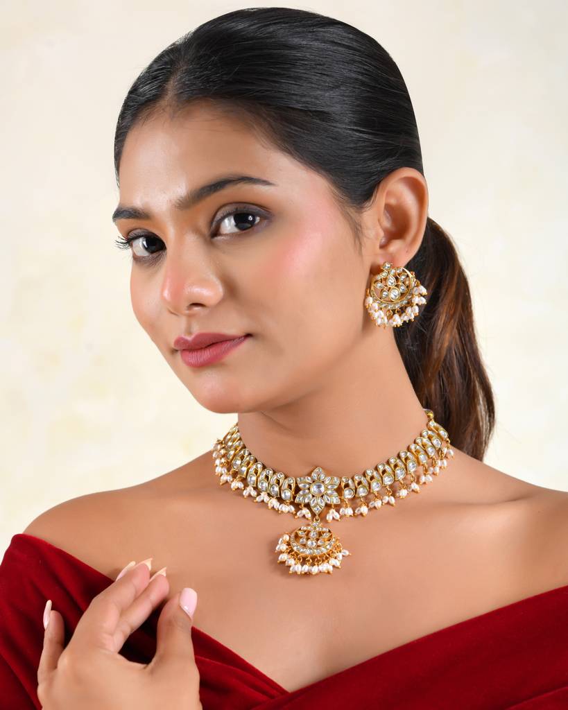 Pushpa Pearl Polki Choker Set : PR-266N