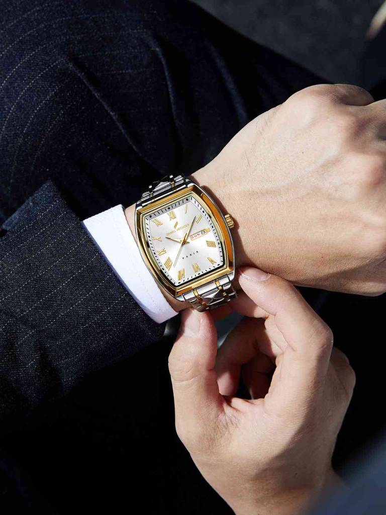 Daniel Hechter Duroc Collection Luxury Watch For Men With Roman Indices, Day-Date Display And Two-Tone Studded St : DHM1025-22