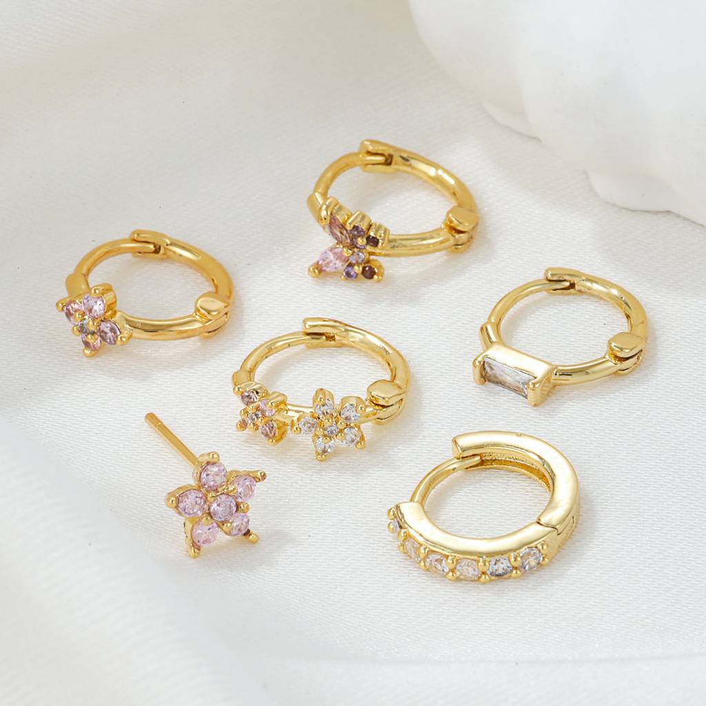 Set Of 6 18K Plated Antitarnish Butterfly Floral Earring Set For Single Ear Only : AWU0125E138PK