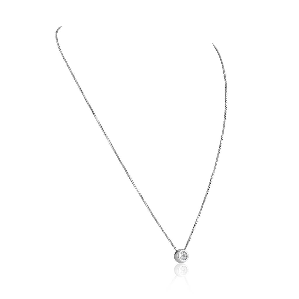 925 Sterling Silver Solitaire Bezel-Set Cubic Zirconia Pendant Necklace : RJSPPN01