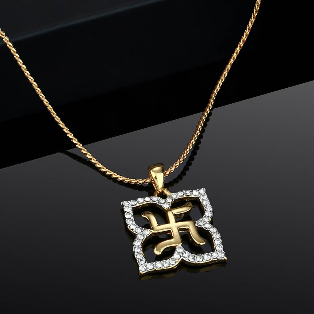 Estele Gold Plated Swastika Shaped Pendant With Austrian Crystals For Women / Girls : 860PENDANT